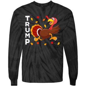 Thanksgiving Turkey Running Funny Anti Trump 2024 Tie-Dye Long Sleeve Shirt