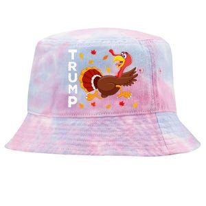 Thanksgiving Turkey Running Funny Anti Trump 2024 Tie-Dyed Bucket Hat