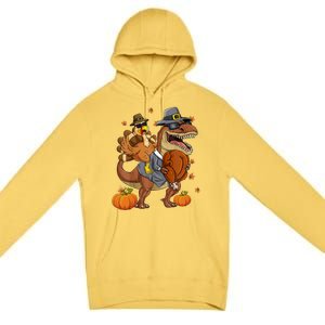 Thanksgiving Turkey Riding T Rex Dinosaur Toddler Boys Gift Premium Pullover Hoodie