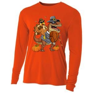 Thanksgiving Turkey Riding T Rex Dinosaur Toddler Boys Gift Cooling Performance Long Sleeve Crew