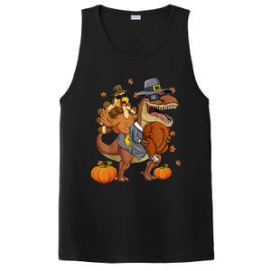 Thanksgiving Turkey Riding T Rex Dinosaur Toddler Boys Gift PosiCharge Competitor Tank