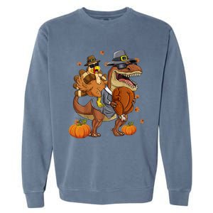 Thanksgiving Turkey Riding T Rex Dinosaur Toddler Boys Gift Garment-Dyed Sweatshirt