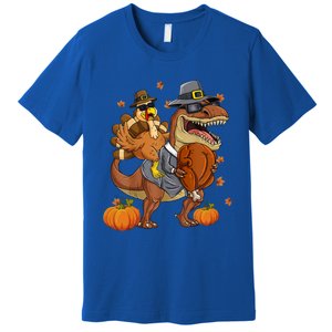 Thanksgiving Turkey Riding T Rex Dinosaur Toddler Boys Gift Premium T-Shirt