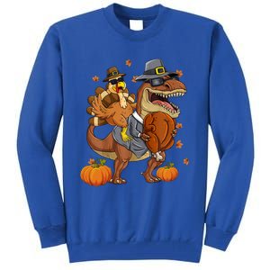 Thanksgiving Turkey Riding T Rex Dinosaur Toddler Boys Gift Tall Sweatshirt