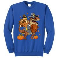 Thanksgiving Turkey Riding T Rex Dinosaur Toddler Boys Gift Tall Sweatshirt