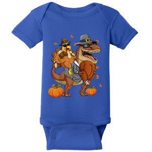 Thanksgiving Turkey Riding T Rex Dinosaur Toddler Boys Gift Baby Bodysuit