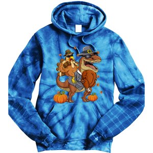 Thanksgiving Turkey Riding T Rex Dinosaur Toddler Boys Gift Tie Dye Hoodie