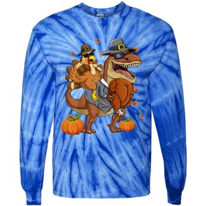 Thanksgiving Turkey Riding T Rex Dinosaur Toddler Boys Gift Tie-Dye Long Sleeve Shirt