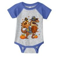 Thanksgiving Turkey Riding T Rex Dinosaur Toddler Boys Gift Infant Baby Jersey Bodysuit