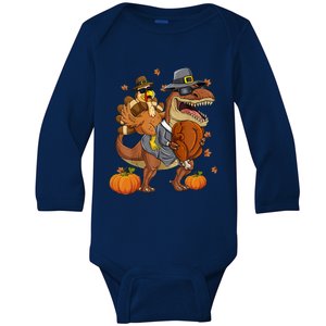 Thanksgiving Turkey Riding T Rex Dinosaur Toddler Boys Gift Baby Long Sleeve Bodysuit