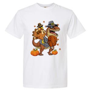 Thanksgiving Turkey Riding T Rex Dinosaur Toddler Boys Gift Garment-Dyed Heavyweight T-Shirt