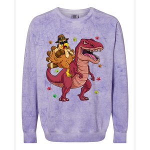 Thanksgiving Turkey Riding T Rex Dinosaur Toddler Boys Meaningful Gift Colorblast Crewneck Sweatshirt