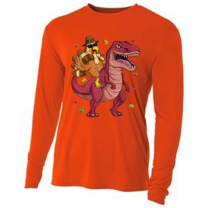 Thanksgiving Turkey Riding T Rex Dinosaur Toddler Boys Meaningful Gift Cooling Performance Long Sleeve Crew