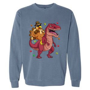 Thanksgiving Turkey Riding T Rex Dinosaur Toddler Boys Meaningful Gift Garment-Dyed Sweatshirt