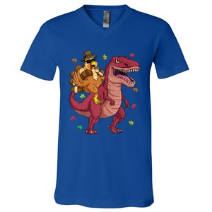 Thanksgiving Turkey Riding T Rex Dinosaur Toddler Boys Meaningful Gift V-Neck T-Shirt