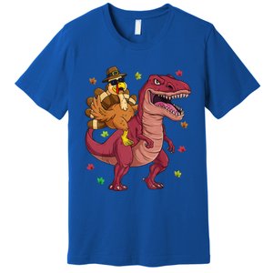 Thanksgiving Turkey Riding T Rex Dinosaur Toddler Boys Meaningful Gift Premium T-Shirt