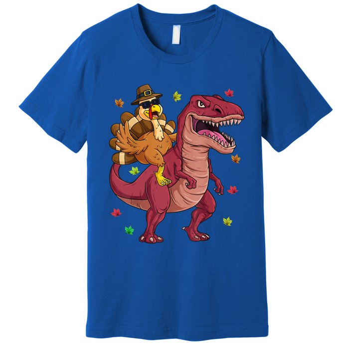 Thanksgiving Turkey Riding T Rex Dinosaur Toddler Boys Meaningful Gift Premium T-Shirt