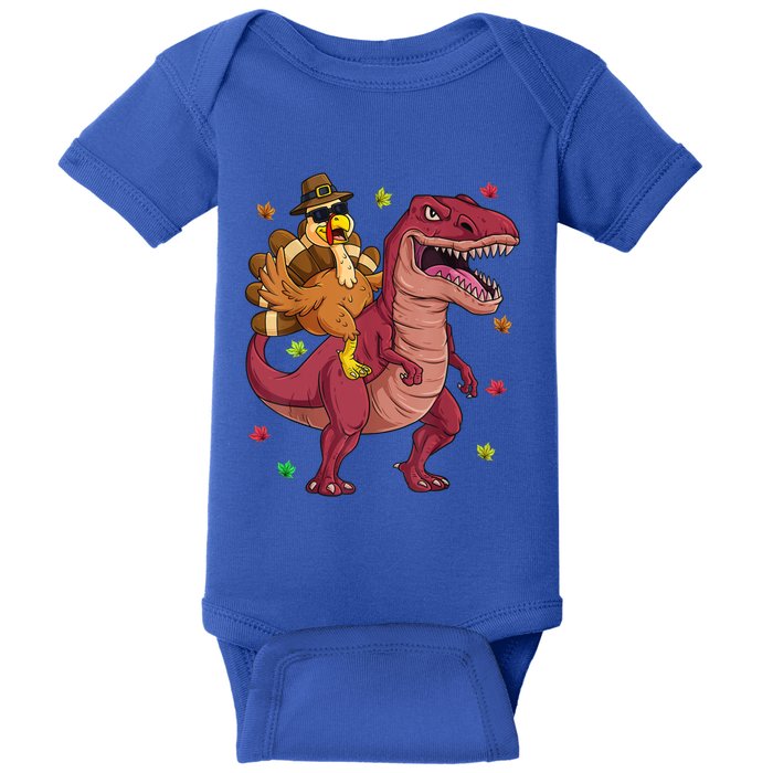 Thanksgiving Turkey Riding T Rex Dinosaur Toddler Boys Meaningful Gift Baby Bodysuit