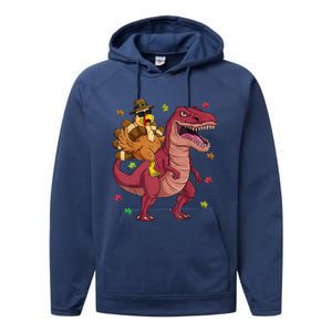 Thanksgiving Turkey Riding T Rex Dinosaur Toddler Boys Meaningful Gift Performance Fleece Hoodie