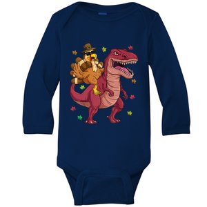 Thanksgiving Turkey Riding T Rex Dinosaur Toddler Boys Meaningful Gift Baby Long Sleeve Bodysuit