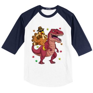 Thanksgiving Turkey Riding T Rex Dinosaur Toddler Boys Meaningful Gift Baseball Sleeve Shirt