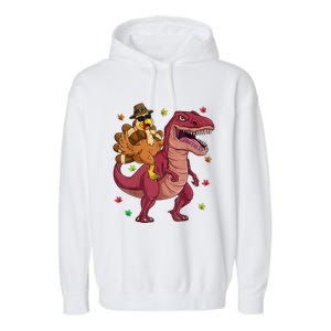 Thanksgiving Turkey Riding T Rex Dinosaur Toddler Boys Meaningful Gift Garment-Dyed Fleece Hoodie