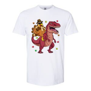 Thanksgiving Turkey Riding T Rex Dinosaur Toddler Boys Meaningful Gift Softstyle CVC T-Shirt