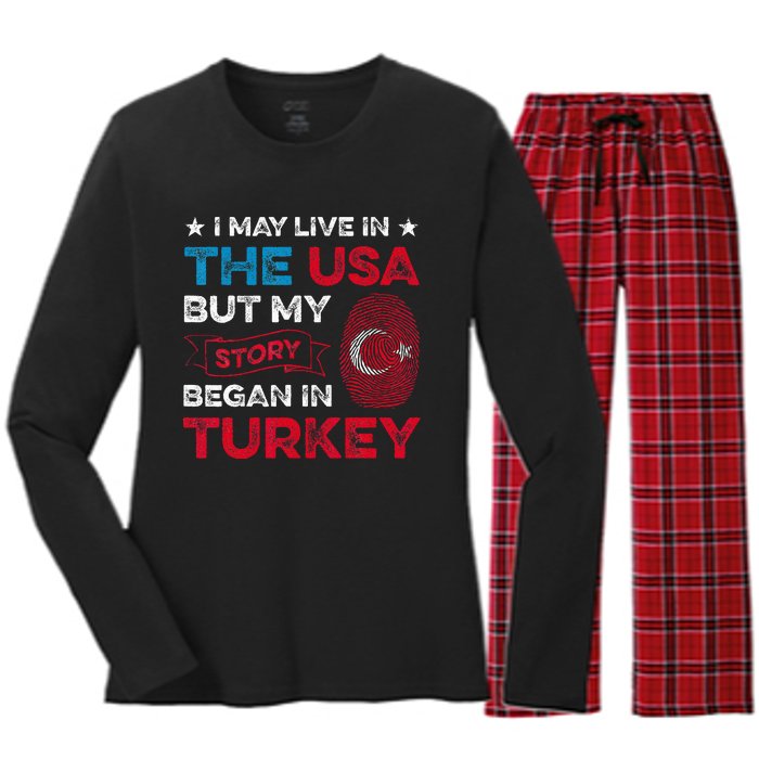 Turkey Turkish Roots Turkish Heritage Proud Turkish Flag Women's Long Sleeve Flannel Pajama Set 