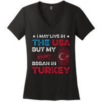 Turkey Turkish Roots Turkish Heritage Proud Turkish Flag Women's V-Neck T-Shirt