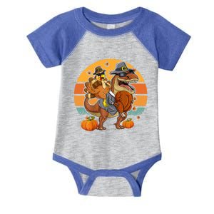 Thanksgiving Turkey Riding T Rex Dinosaur Toddler Boys Meaningful Gift Infant Baby Jersey Bodysuit