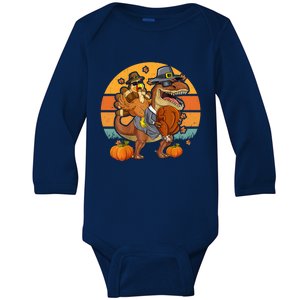 Thanksgiving Turkey Riding T Rex Dinosaur Toddler Boys Meaningful Gift Baby Long Sleeve Bodysuit