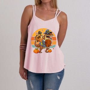 Thanksgiving Turkey Riding T Rex Dinosaur Toddler Boys Meaningful Gift Women's Strappy Tank