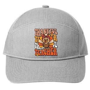 Thankful Teacher Retro Groovy Thanksgiving Turkey Teacher 7-Panel Snapback Hat