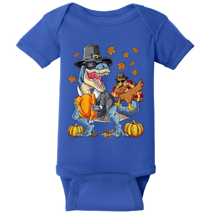 Thanksgiving Turkey Riding T Rex Dinosaur Toddler Boys Gift Baby Bodysuit