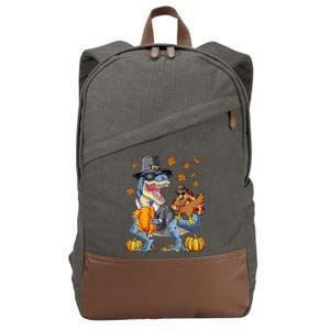 Thanksgiving Turkey Riding T Rex Dinosaur Toddler Boys Gift Cotton Canvas Backpack