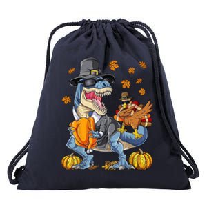 Thanksgiving Turkey Riding T Rex Dinosaur Toddler Boys Gift Drawstring Bag