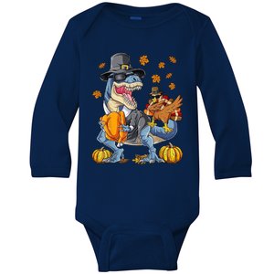 Thanksgiving Turkey Riding T Rex Dinosaur Toddler Boys Gift Baby Long Sleeve Bodysuit