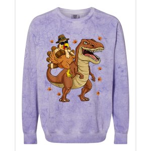 Thanksgiving Turkey Riding T Rex Dinosaur Toddler Boys Cute Gift Colorblast Crewneck Sweatshirt