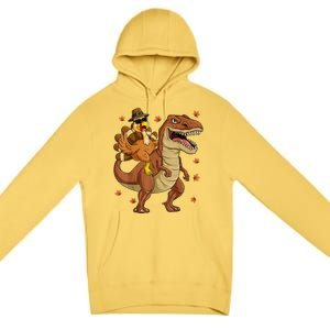 Thanksgiving Turkey Riding T Rex Dinosaur Toddler Boys Cute Gift Premium Pullover Hoodie