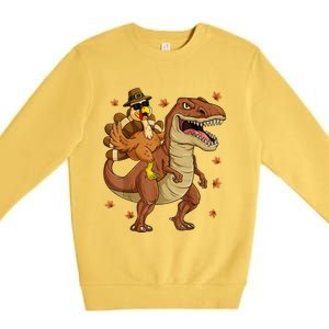 Thanksgiving Turkey Riding T Rex Dinosaur Toddler Boys Cute Gift Premium Crewneck Sweatshirt