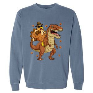 Thanksgiving Turkey Riding T Rex Dinosaur Toddler Boys Cute Gift Garment-Dyed Sweatshirt