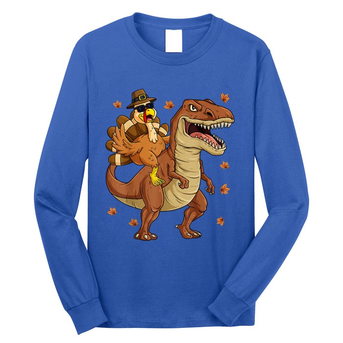 Thanksgiving Turkey Riding T Rex Dinosaur Toddler Boys Cute Gift Long Sleeve Shirt