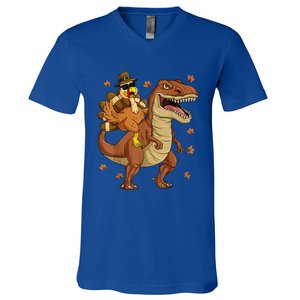 Thanksgiving Turkey Riding T Rex Dinosaur Toddler Boys Cute Gift V-Neck T-Shirt