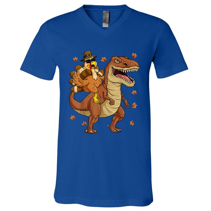 Thanksgiving Turkey Riding T Rex Dinosaur Toddler Boys Cute Gift V-Neck T-Shirt