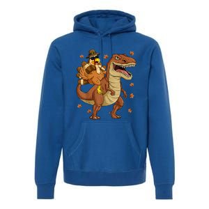 Thanksgiving Turkey Riding T Rex Dinosaur Toddler Boys Cute Gift Premium Hoodie