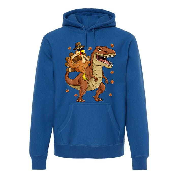 Thanksgiving Turkey Riding T Rex Dinosaur Toddler Boys Cute Gift Premium Hoodie