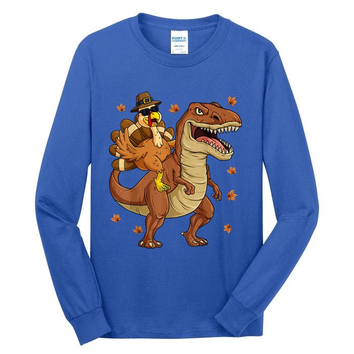 Thanksgiving Turkey Riding T Rex Dinosaur Toddler Boys Cute Gift Tall Long Sleeve T-Shirt