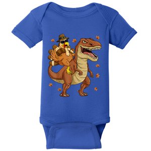 Thanksgiving Turkey Riding T Rex Dinosaur Toddler Boys Cute Gift Baby Bodysuit