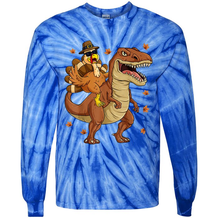 Thanksgiving Turkey Riding T Rex Dinosaur Toddler Boys Cute Gift Tie-Dye Long Sleeve Shirt