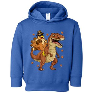 Thanksgiving Turkey Riding T Rex Dinosaur Toddler Boys Cute Gift Toddler Hoodie